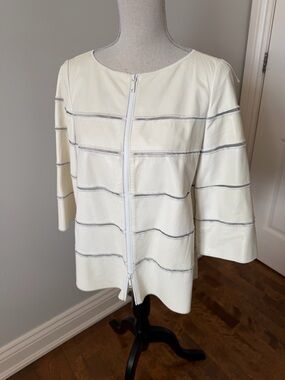 Lafayette 148 New York Cream Zip-Front Jacket all in Leather!